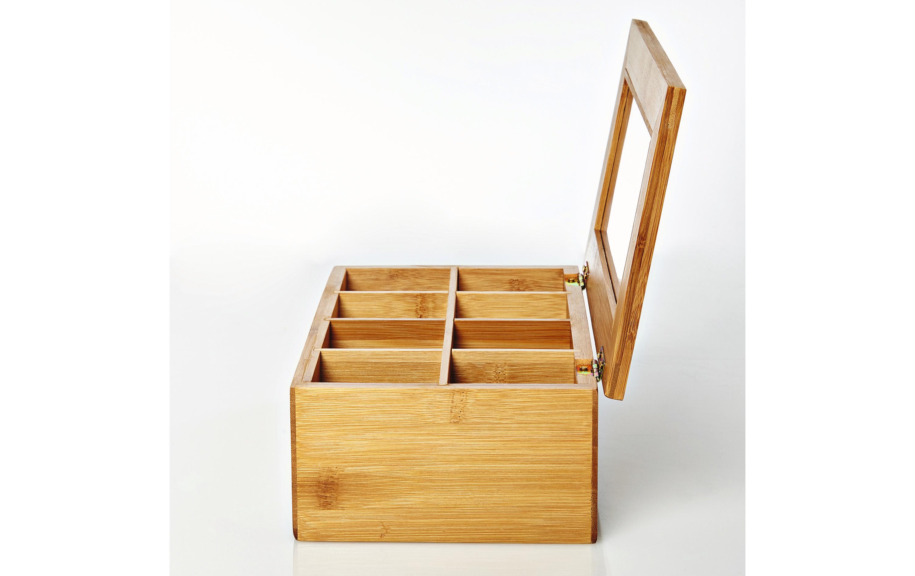 Teebeutel-Box 28 x 16 x 9 cm Bambus, China, 8 FächerTeebox