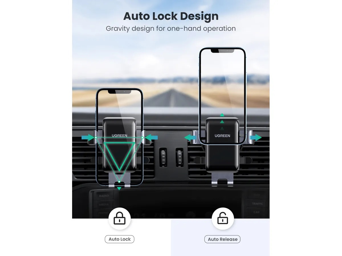Round Air Vent Gravity Auto KFZ Smartphone Halterung für Lüftungsgitter Air Frame Befestigung mit Schwerkraft-Mechanismus (30401) - Schwarz