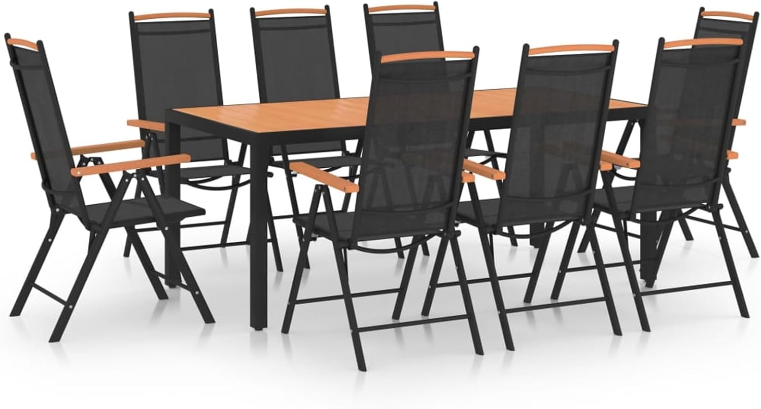 Gecheer 9-TLG. Garten Sitzgruppe Aluminium Gartenmöbel Set 8 Personen Essgruppe Gartentisch mit Stühle Gartengruppe Sitzgarnitur Gartengarnitur Terassenmöbel Schwarz