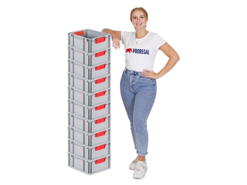 PROREGAL Eurobox Nextgen Kleur HxBxD 17 x 30 x 40 cm 16 liter Handgrepen Rood Gesloten Gladde Bodem Euro Container Transportbox