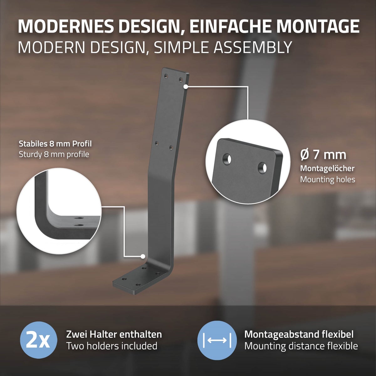 ML-Design 2-delige rugleuningbeugel, grijs, van staal, 345x90x50 mm, bankleuning, bankleuning om vast te schroeven, metalen rugleuningbeugelprofiel voor banken, bedden en stoelen