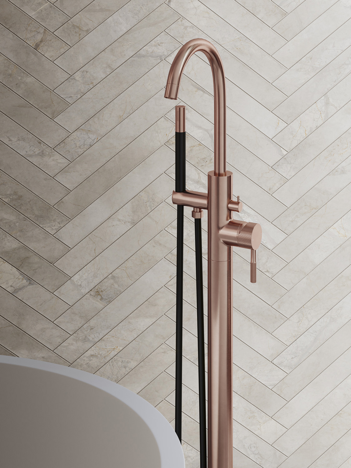 Saniclear Copper Curved Pro vrijstaande badkraan geborsteld koper