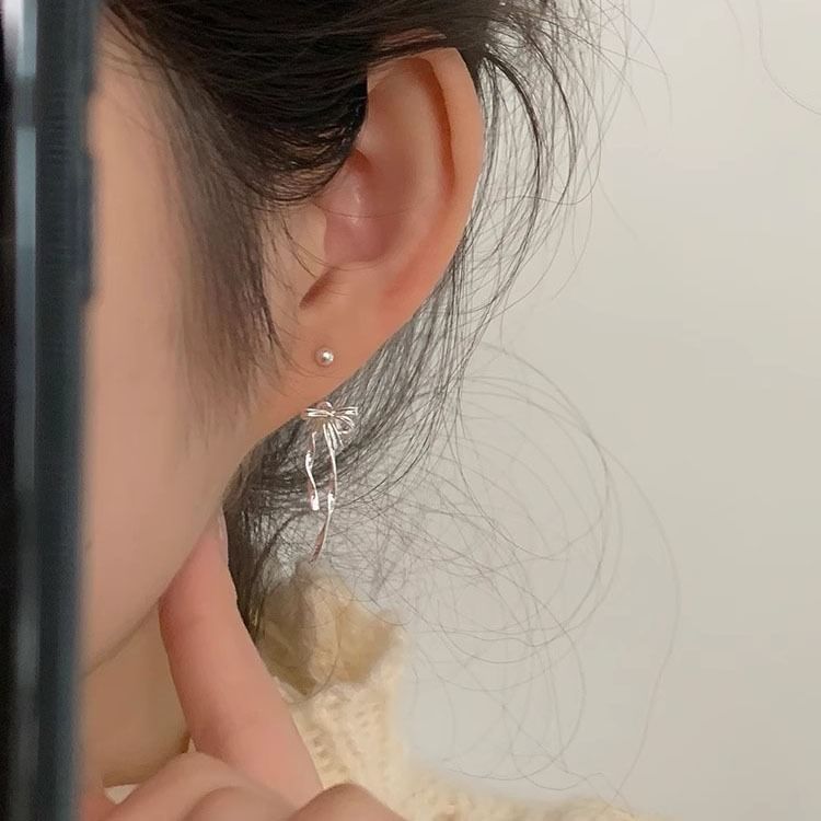 Hansha - 925 Sterling Zilveren Strik Oorbel