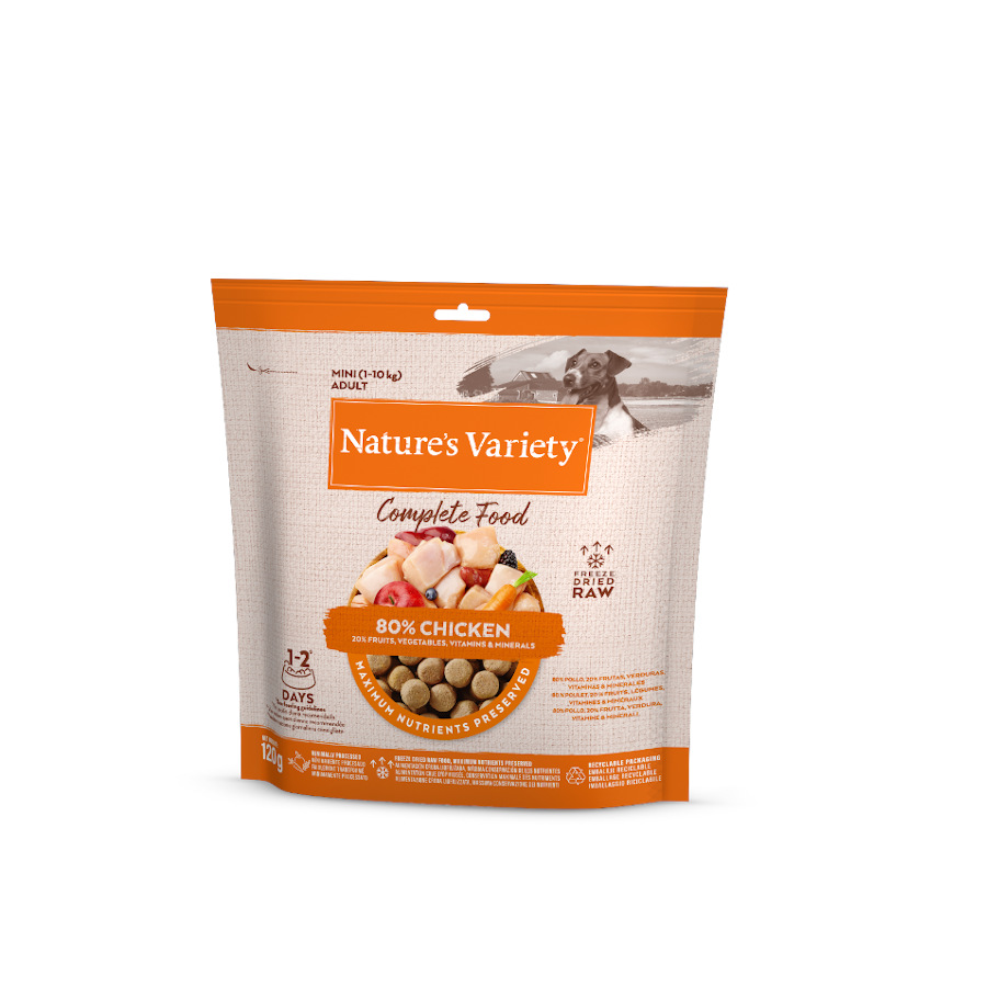 Alimento completo Nature's Variety Mini com frango liofilizado para cães