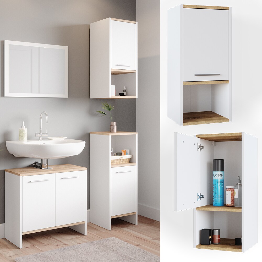 Vicco Hängeschrank Badschrank Badezimmerschrank Elvio Weiß Sonoma Fächer Ablage