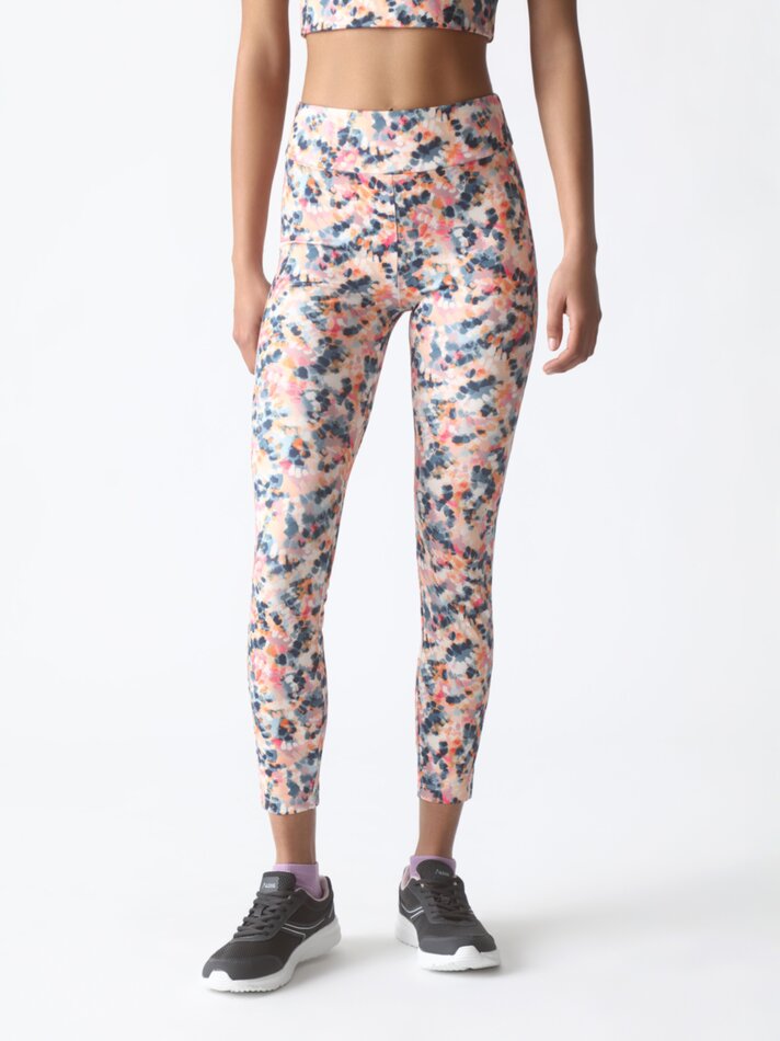 Leggings esportivas estampadas - Branco/laranja