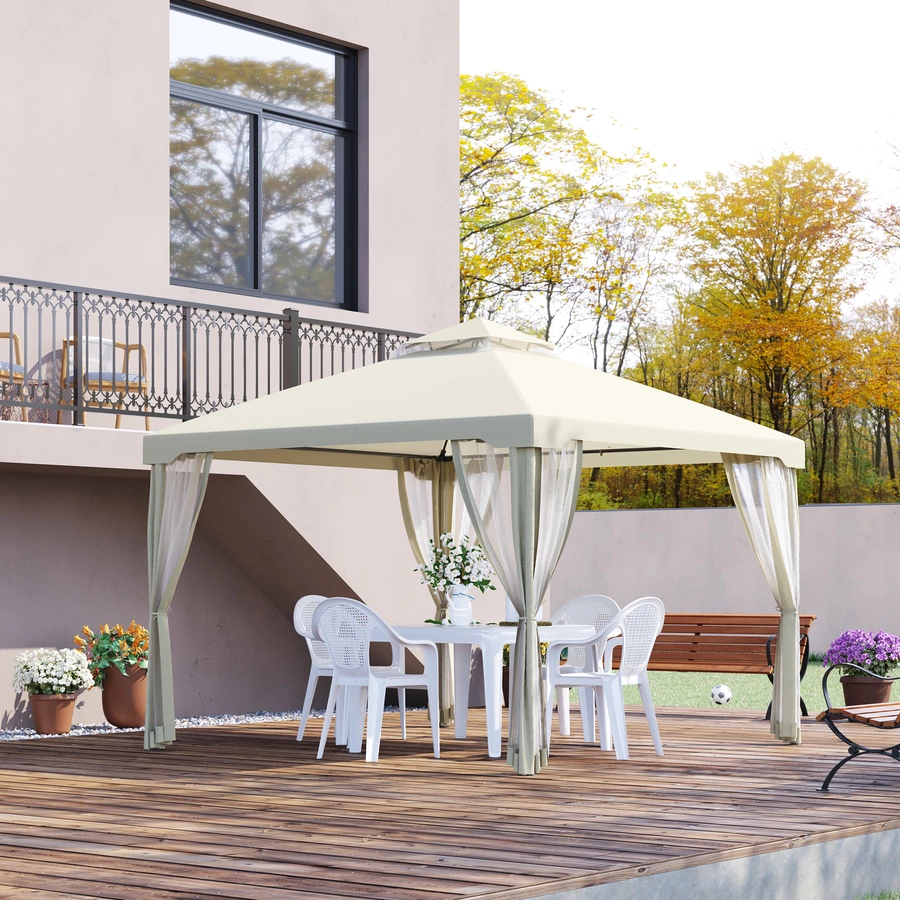 Outsunny Gartenpavillon mit Moskitonetz cremeweiß