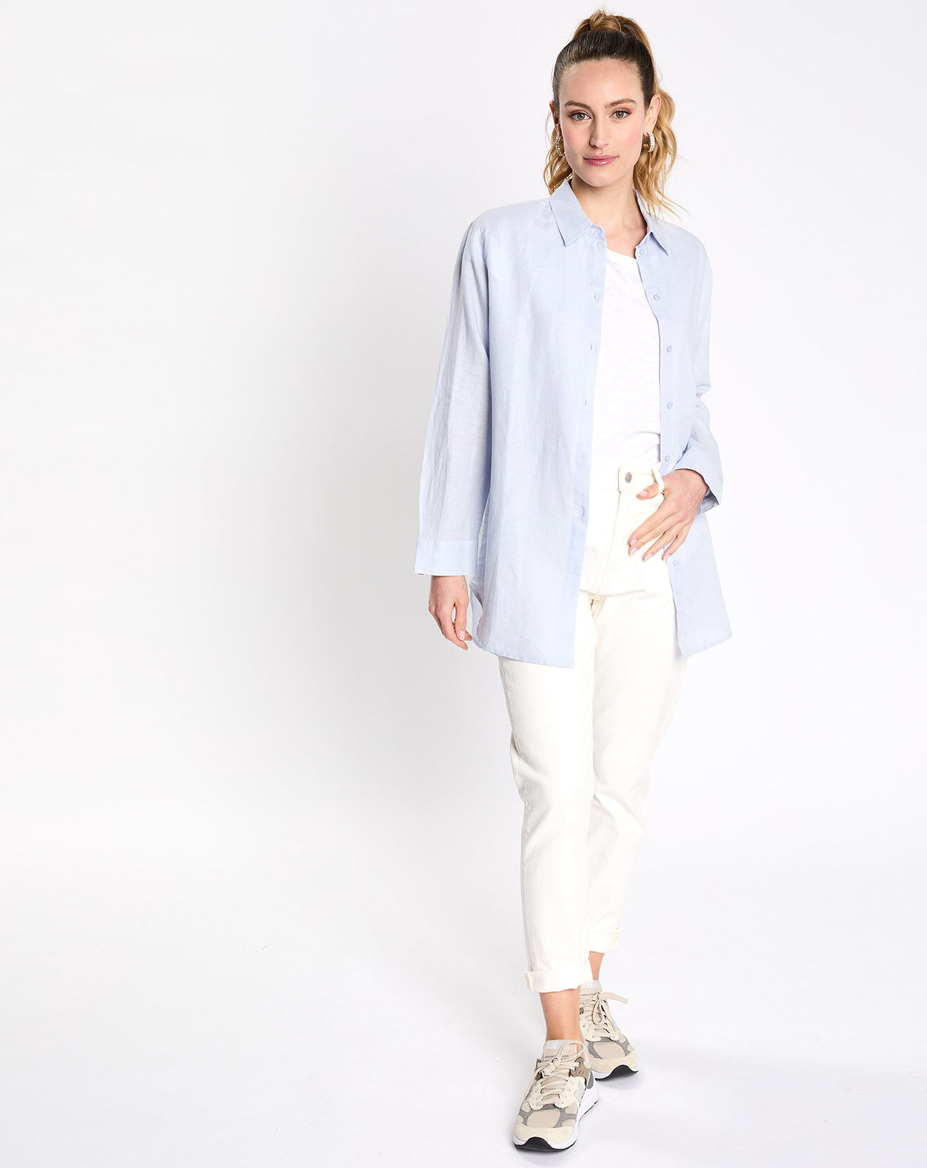 Esprit Chemise en Lin & Coton manches longues bleu clair
