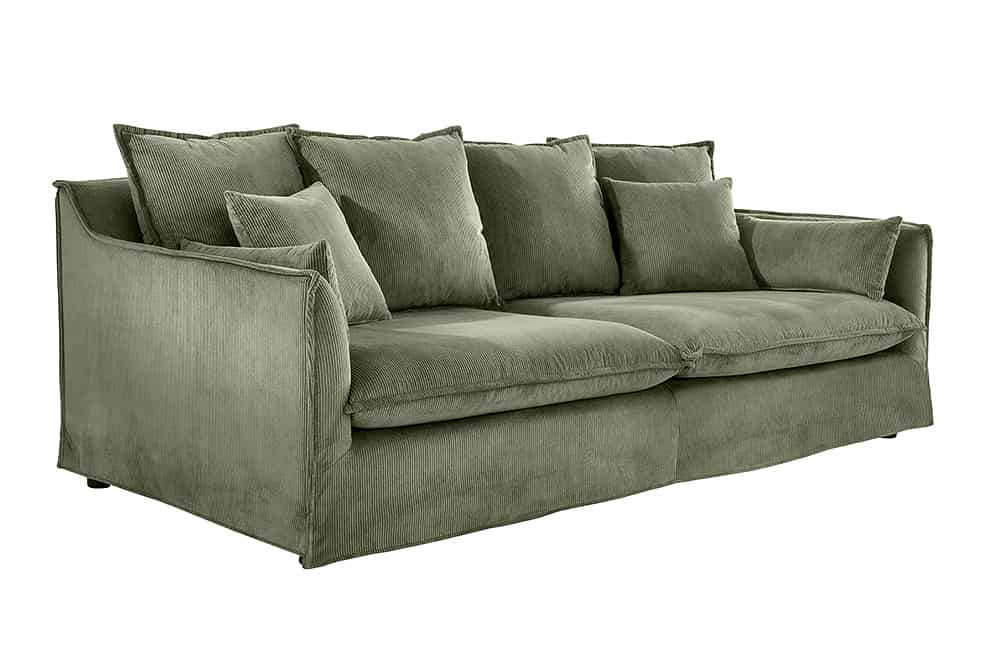 Großes 3-Sitzer Sofa HEAVEN 200cm grün Cord Federkern Hussensofa