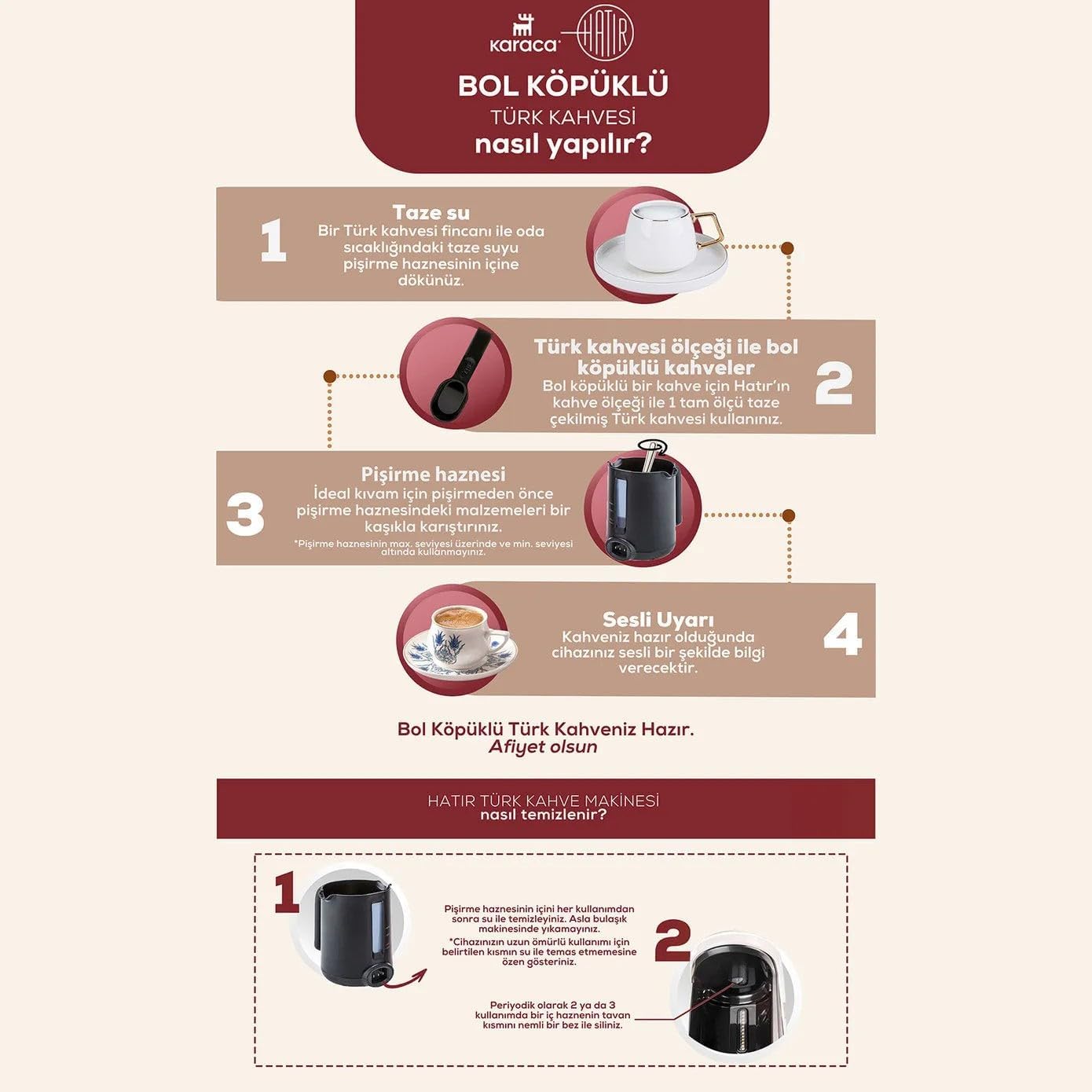 KARACA Hatır Plus Mod 5-in-1 Türkische Kaffeemaschine und Filterkaffeemaschine, 0,75L Kapazität, Bereitet 5 Tassen Türkischen Kaffee mit Milch zu, Edelstahlfilter, Messlöffel Inklusive