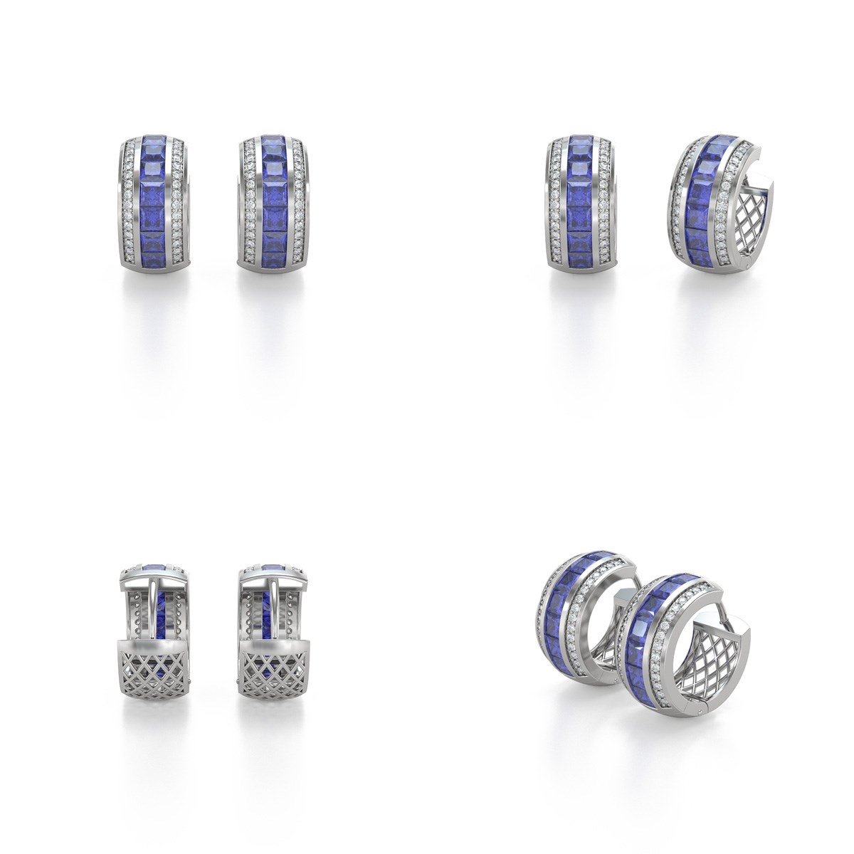 Boucles d'oreilles ADEN Or 585 Blanc Tanzanite et Diamants 7.35grs
