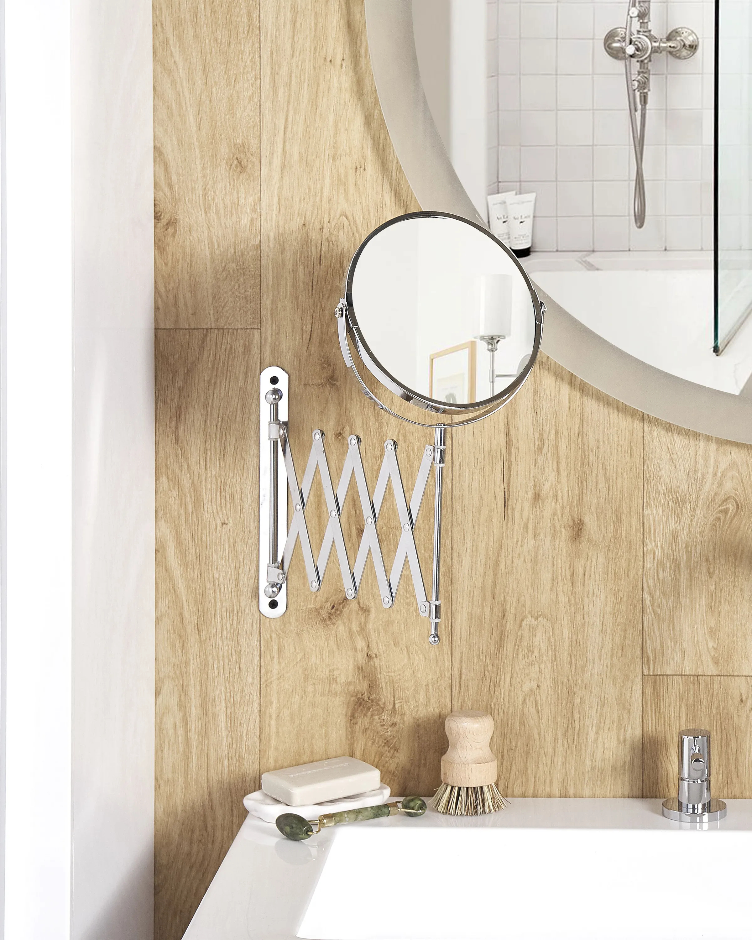 Uittrekbare hangende make-up spiegel YVELINES 57 cm 36 cm Metaal Zilver