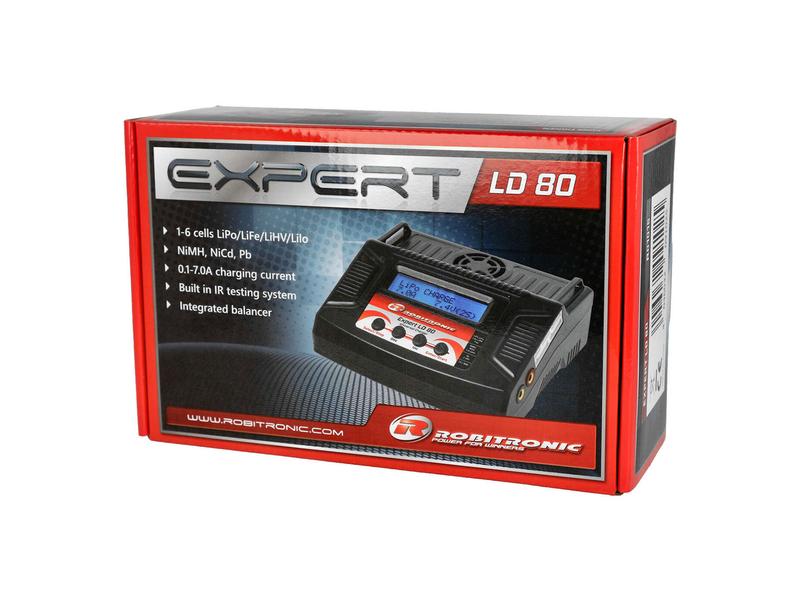 Robitronic Ladegerät Expert LD 80 80W AC/DC, 1-6S Modellbau Ladegerät für 1-6S LiPo und 1-15 Zellen NiMH Akkus