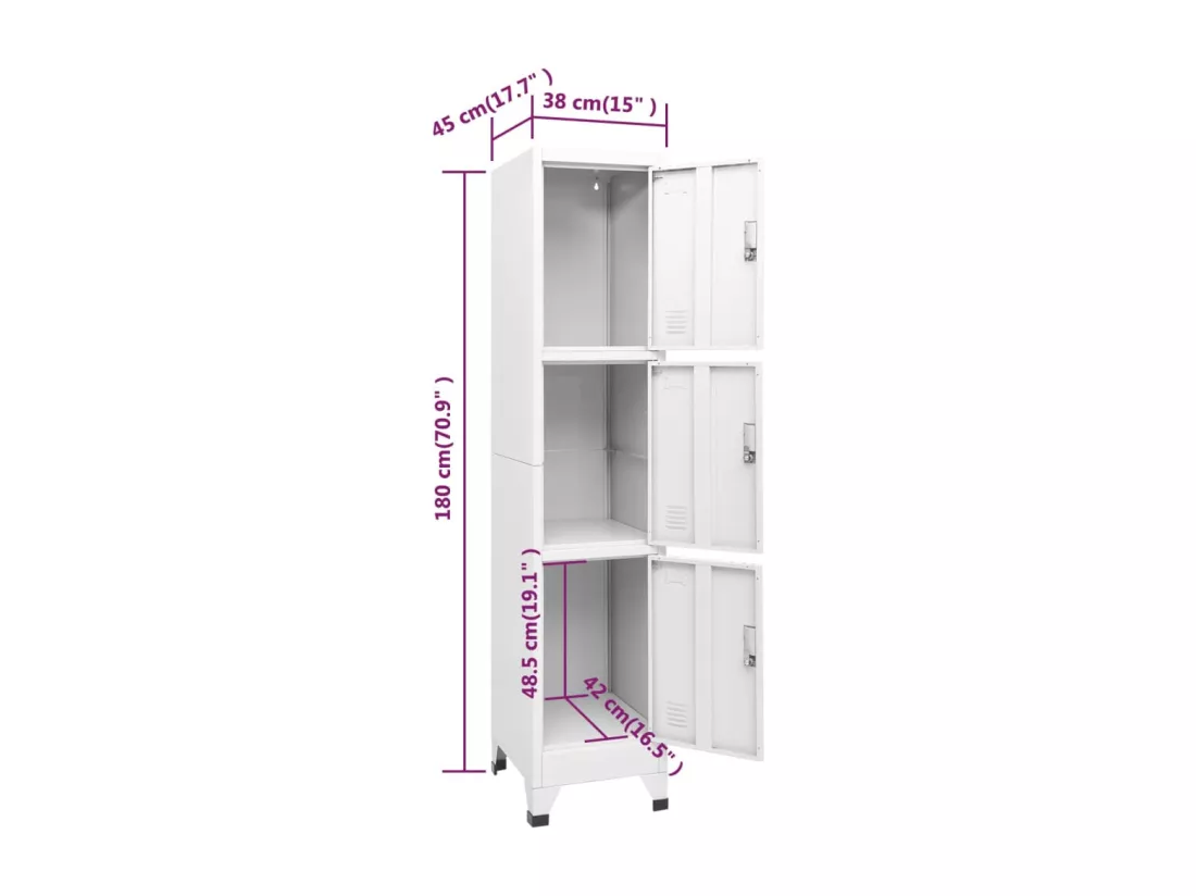 Armoire à casier avec 3 compartiments 38x45x180 cm