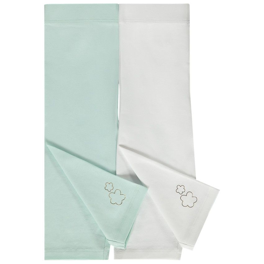 Lot de 2 corsaires unis avec print glitter fleurs pour bébé fille - Bleu