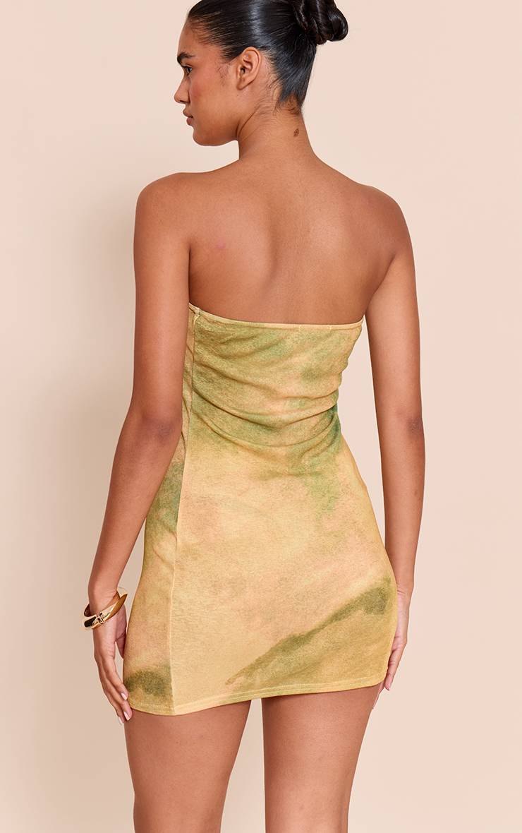 Citron Vert Robe Courte Bandeau En Tissu Plissé À Imprimé Abstrait Floral