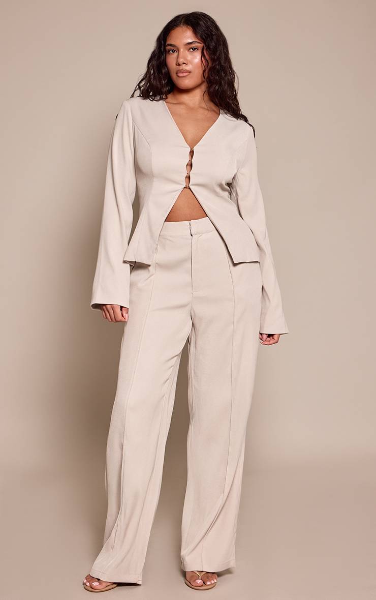 Gris Pierre Blazer Ajusté À Agrafes Et Œillets Sculptant