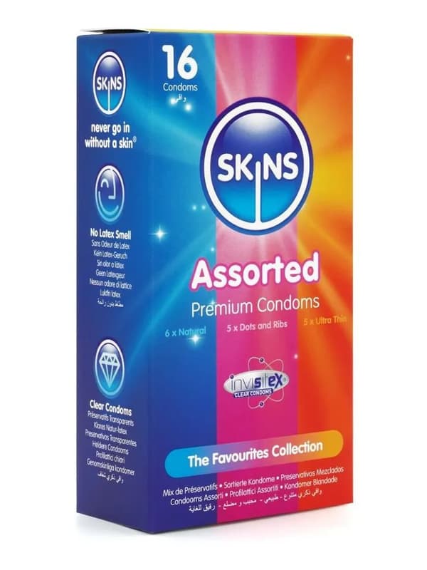 Skins Assorted Condoms 16-pack  Mix pakke av kondomer