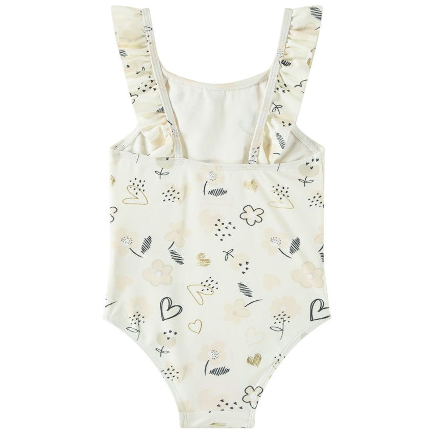 Maillot de bain 1 pièce en jersey imprimé fantaisie pour bébé fille - Ecru