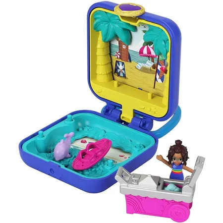 Mattel Polly Pocket Shanis Tropischer Strand-Schatulle, Minipuppe und Zubehör