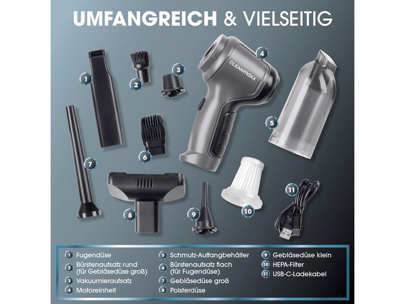 CLEANmaxx Akku-Handsauger Grau Handstaubsauger