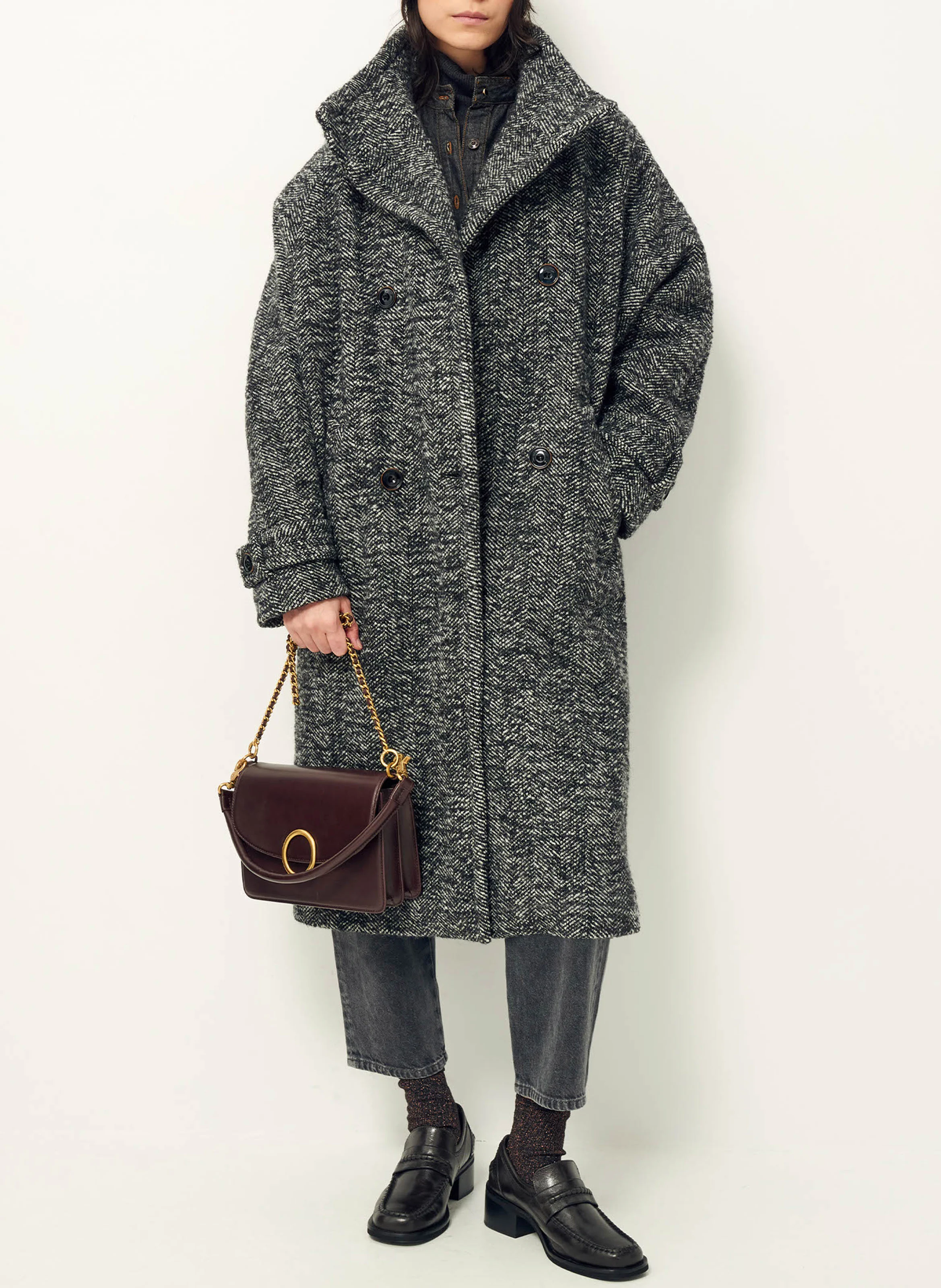 BLEECKER STREET - Manteau col montant en laine mélangée | Noir