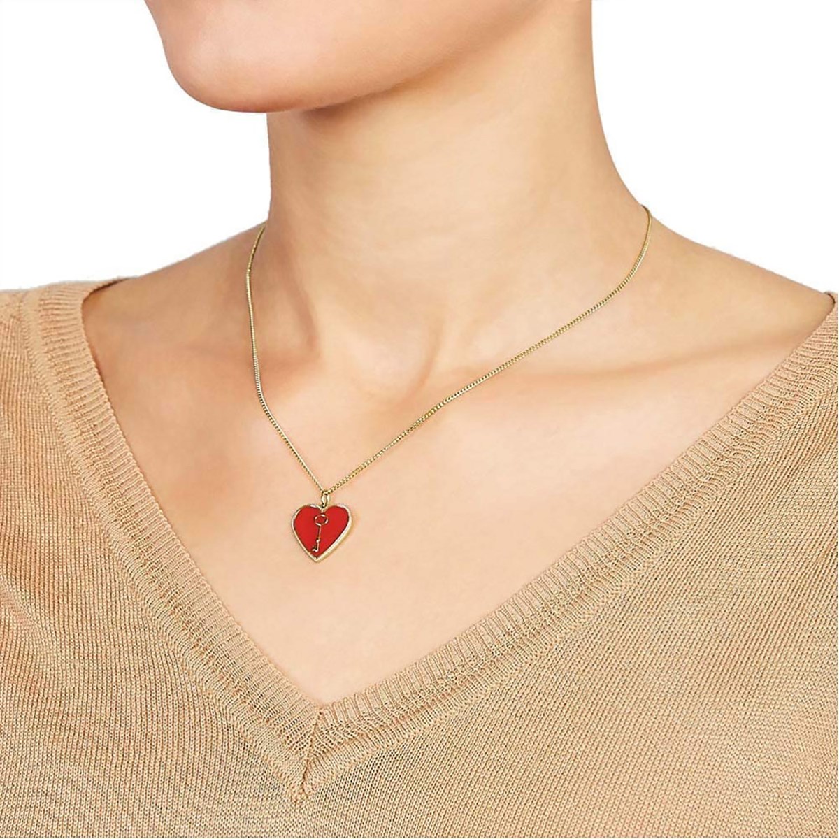 Collier Fossil Modern et Magic Coeur Emaillé Rouge