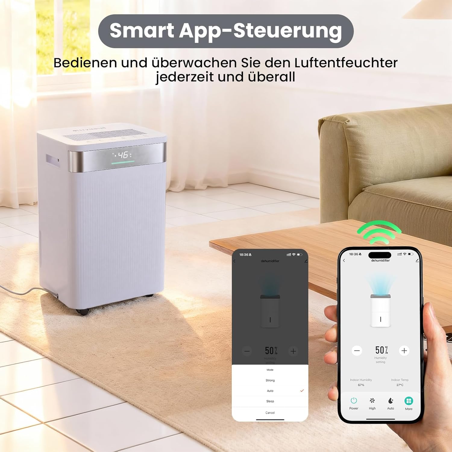 Luftentfeuchter, BLITZHOME 20L/24H Entfeuchter Elektrisch für ca.40m², WiFi App-Steuerung, 4,5L Tank, LED-Anzeige,Timer, Ionen, Schlafmodus, Kindersicherung, Raumentfeuchter für Home Keller Wohnung