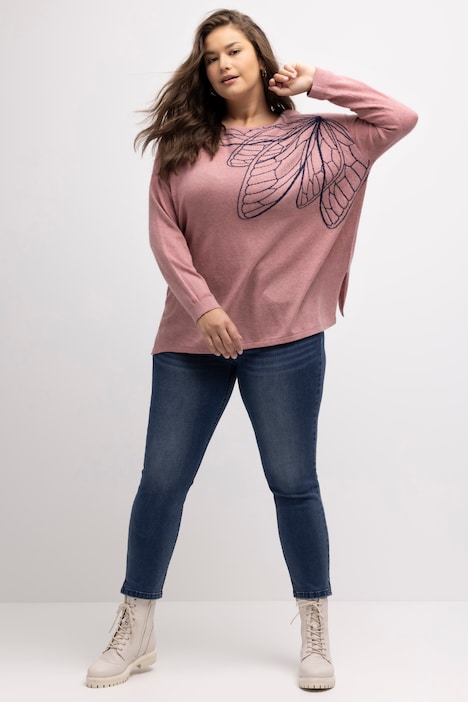 Pullover, Flügel, Oversized, U-Boot-Ausschnitt, Langarm