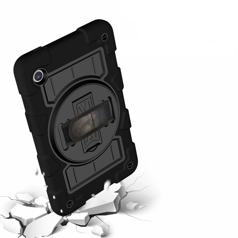 Samsung Galaxy Tab A11 / A9 Hybrid Outdoor Case Hülle Handschlaufe   Schultergurt - Schwarz