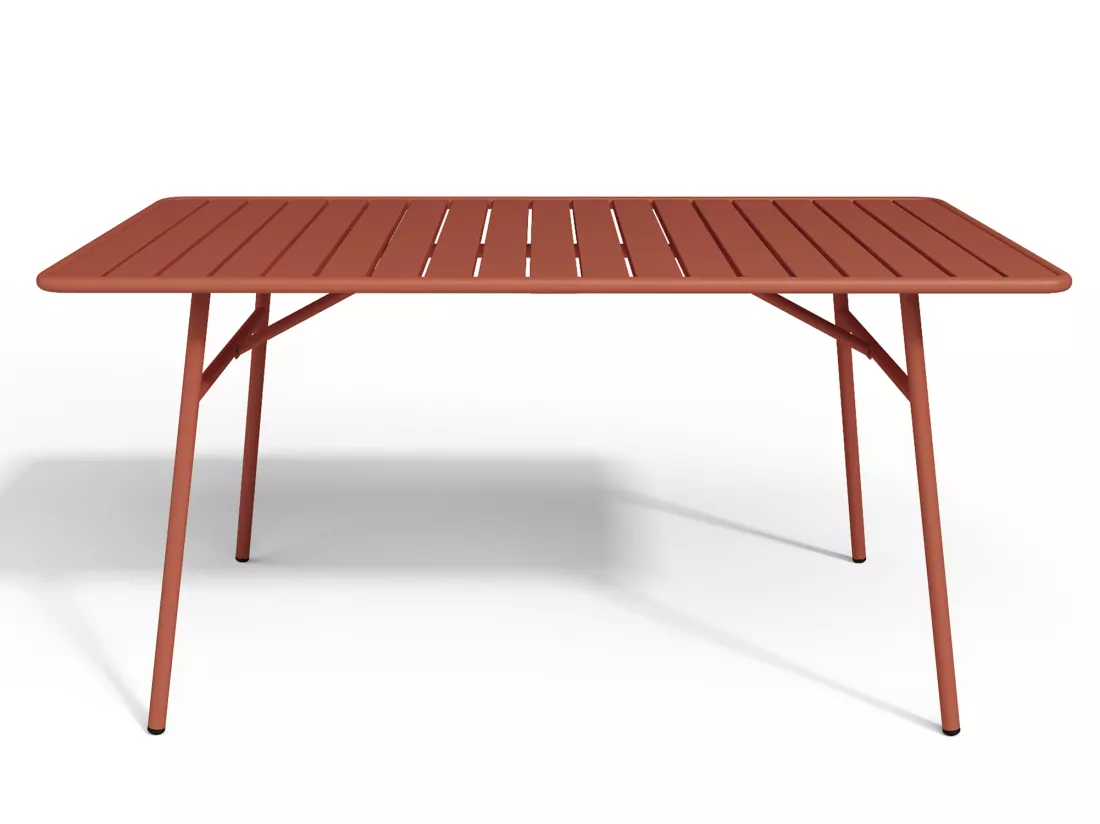 Salle à manger de jardin en métal - une table L.160 cm avec 2 fauteuils empilables et 4 chaises empilables - Terracotta - MIRMANDE de MYLIA