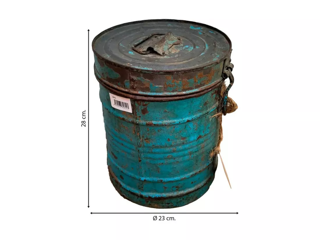 Bidon en metal bleu 23x23x28h