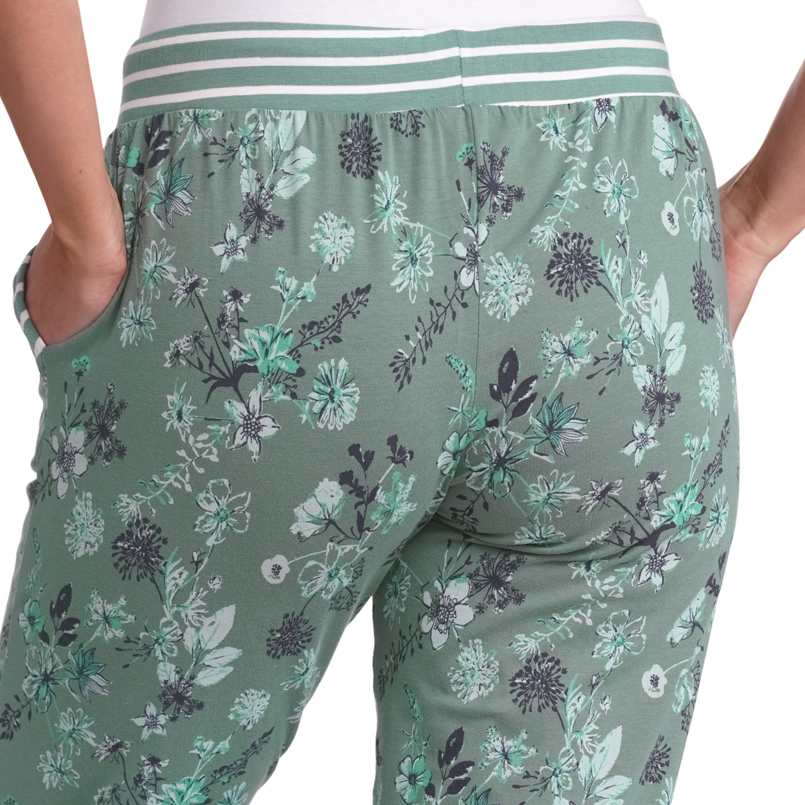 Gina Benotti Damen Schlafhose mit Blumen dunkelgrün