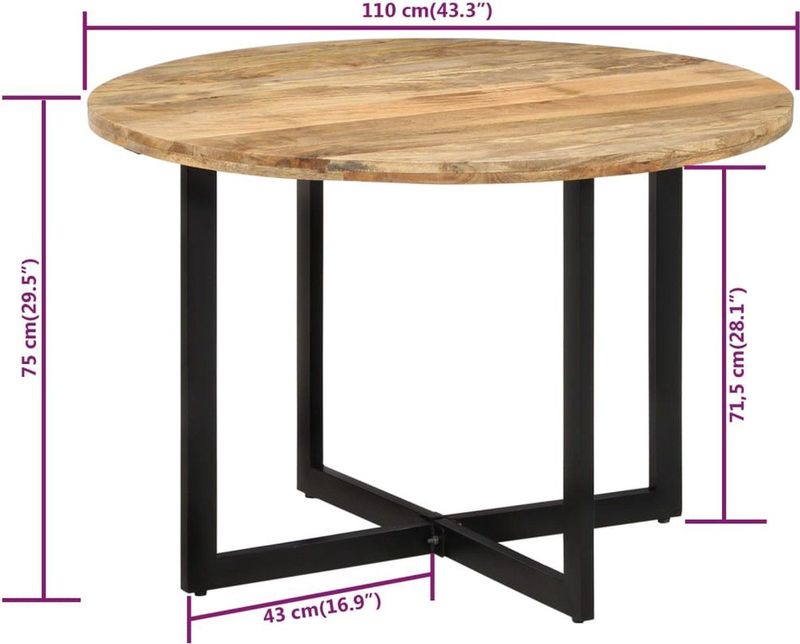 Eettafel - Bruin - Massief Mangohout - Stevig Frame