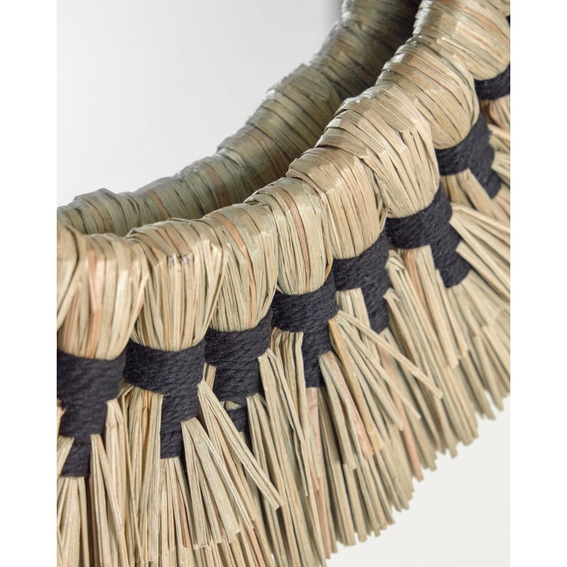 Miroir rond Akila fibres naturelles vert et corde coton noir  Ø 40 cm