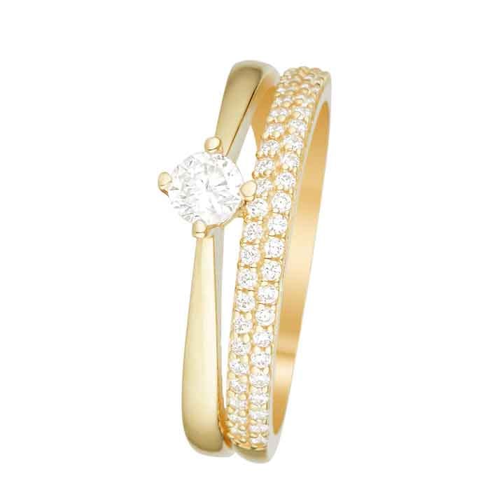 Bague Fiancée - Or jaune 375/1000 & zirconium