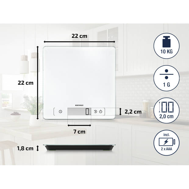 Soehnle keukenweegschaal Page Comfort 400 - extra groot weegvlak - 1 gr nauwkeurig - digitaal - tot 10 kg - wit
