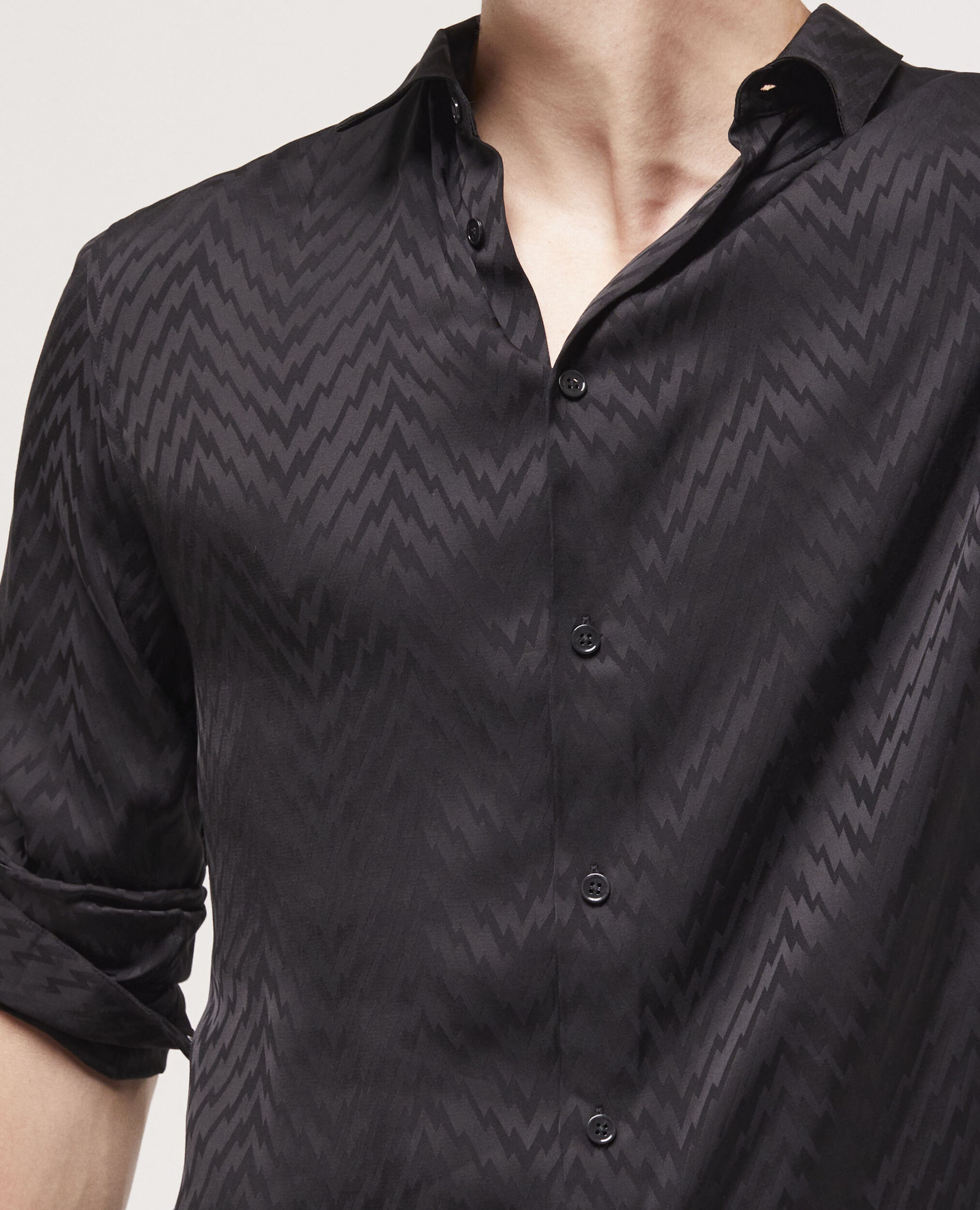 Chemise col classique en jacquard noire
