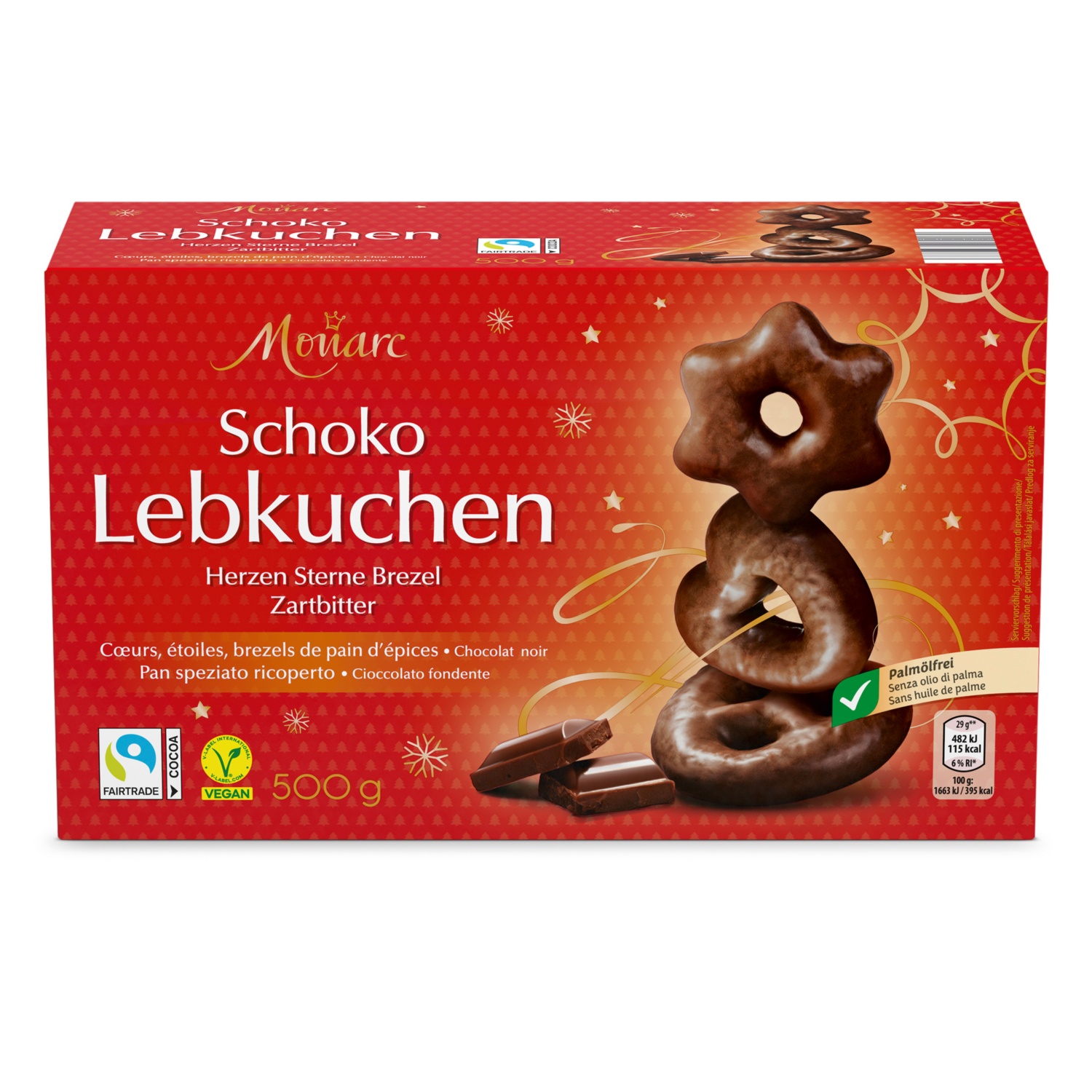MONARC Herzen Sterne Brezeln, Zartbitter 500 g