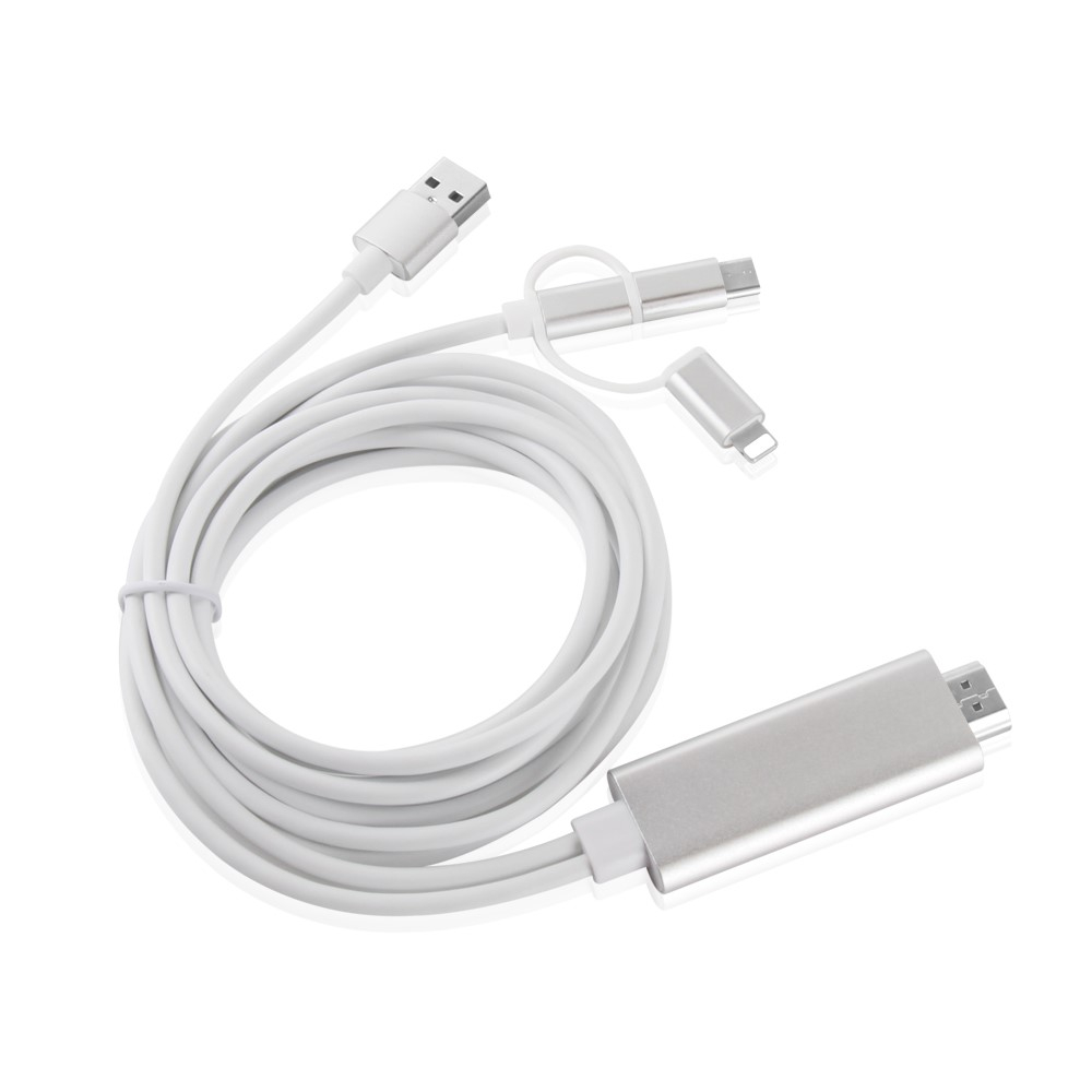 (1m) 3in1 USB C / Micro USB / Lightning auf HDMI 4K Adapter Kabel für Smartphones und Tablets - Weiss