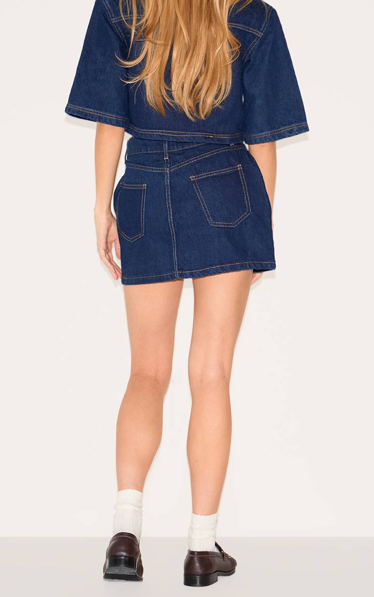 Bleu Indigo Mini-jupe En Denim À Coutures Contrastées