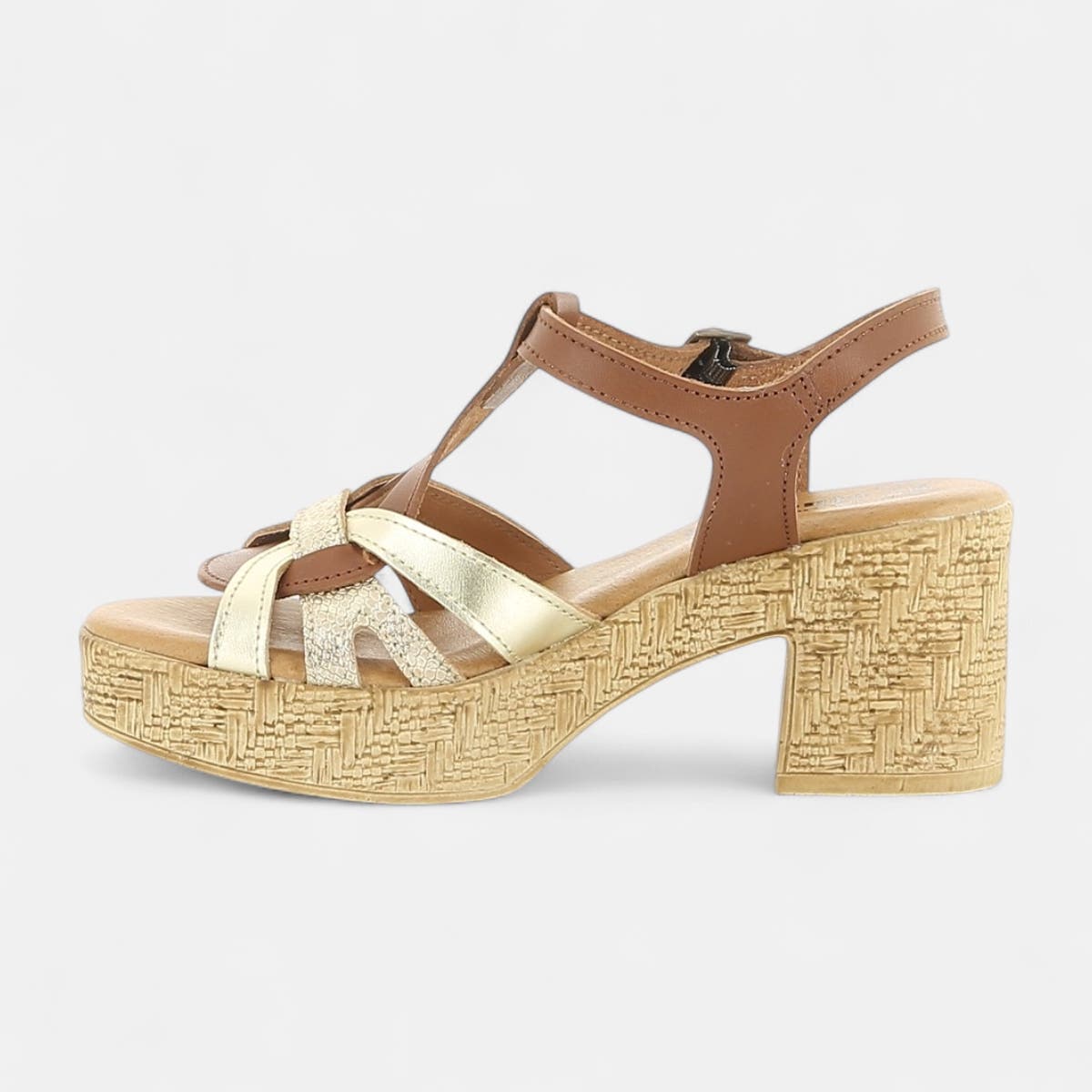 Nu-pieds à talon Femme en cuir cognac