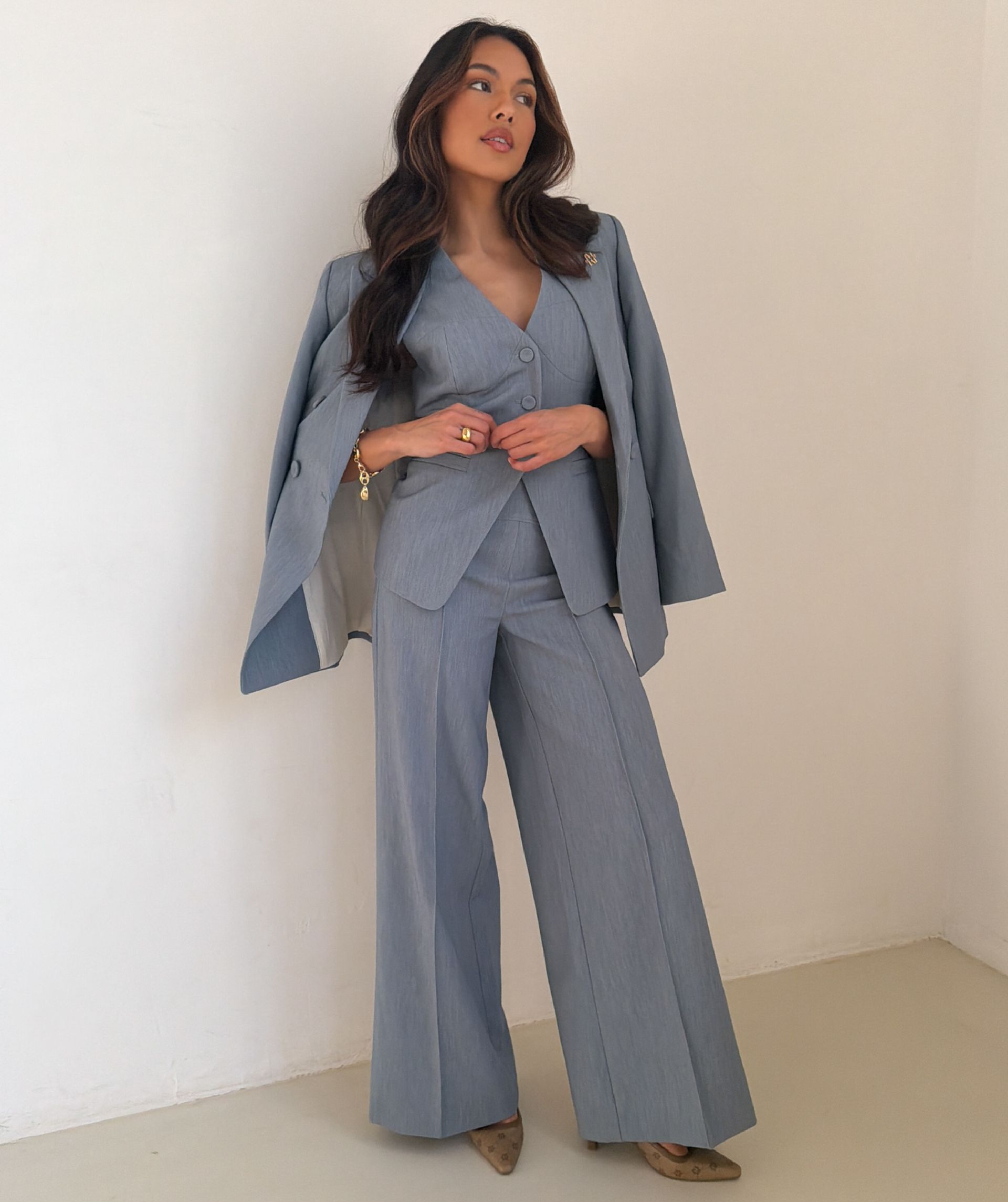 JV-MICHELLA high waisted wide leg pantalon - sky blue melange
