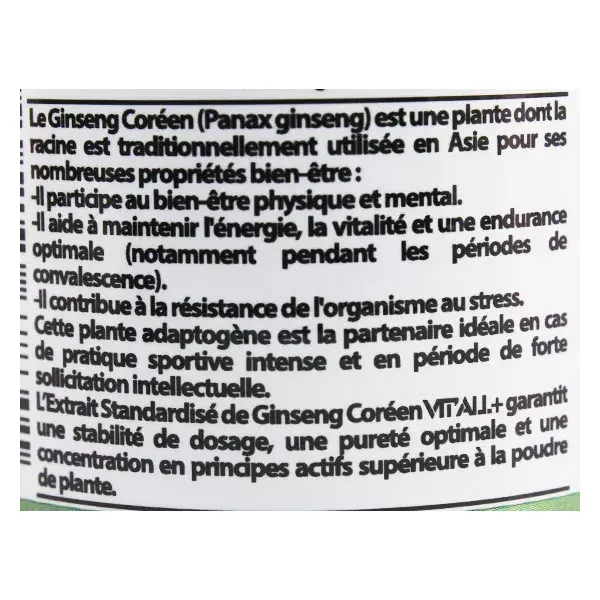Vit'all+ Ginseng Panax Orgânico 500mg 60 Cápsulas Vegetais