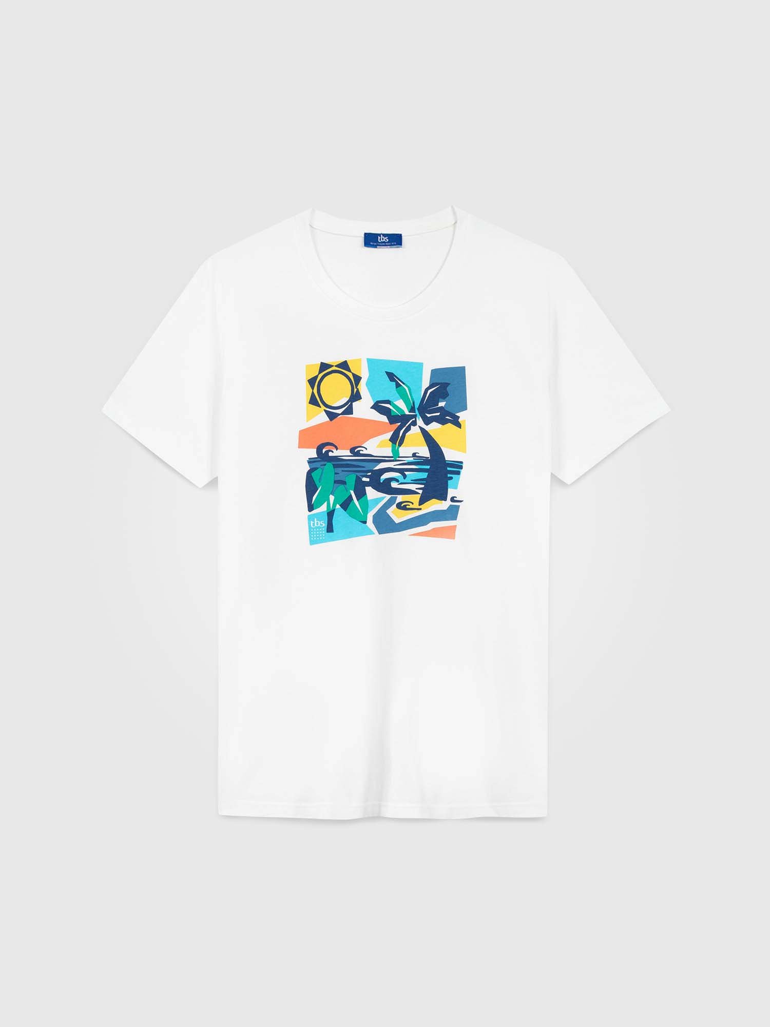 Tee Shirt Homme Print Coloré Coton Biologique Blanc