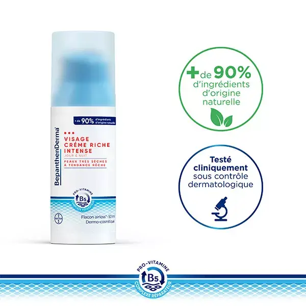 BepanthenDerma Crème Riche Intense Visage Peaux Très Sèches à Tendance Rêche 50ml