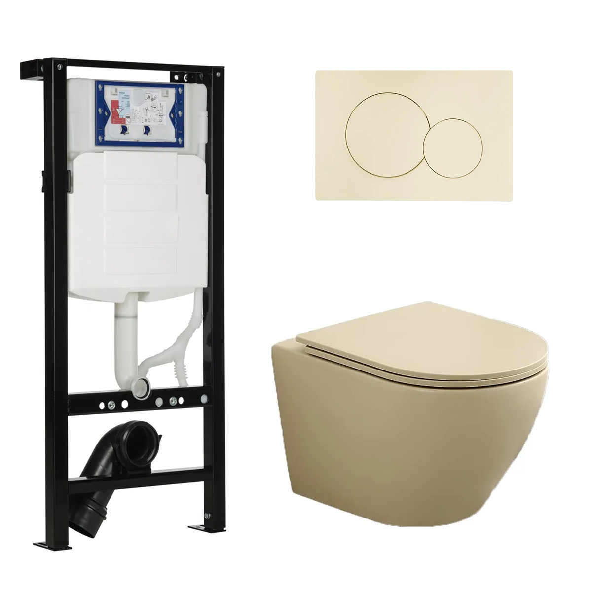 Geberit UP320 met Plieger frame toiletset met Saniclear Itsie randloos toilet licht ivoor en softclose zitting