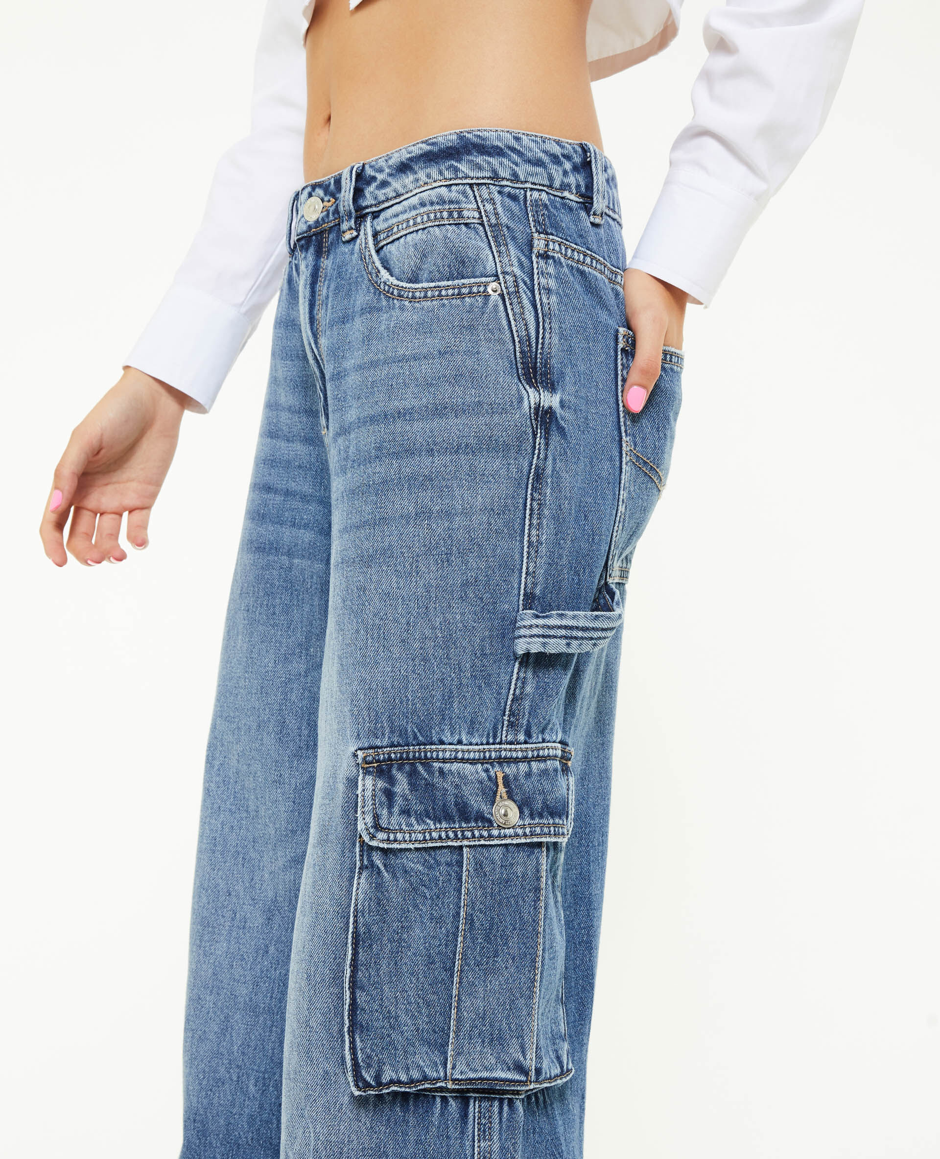 Jean cargo large - Bleu