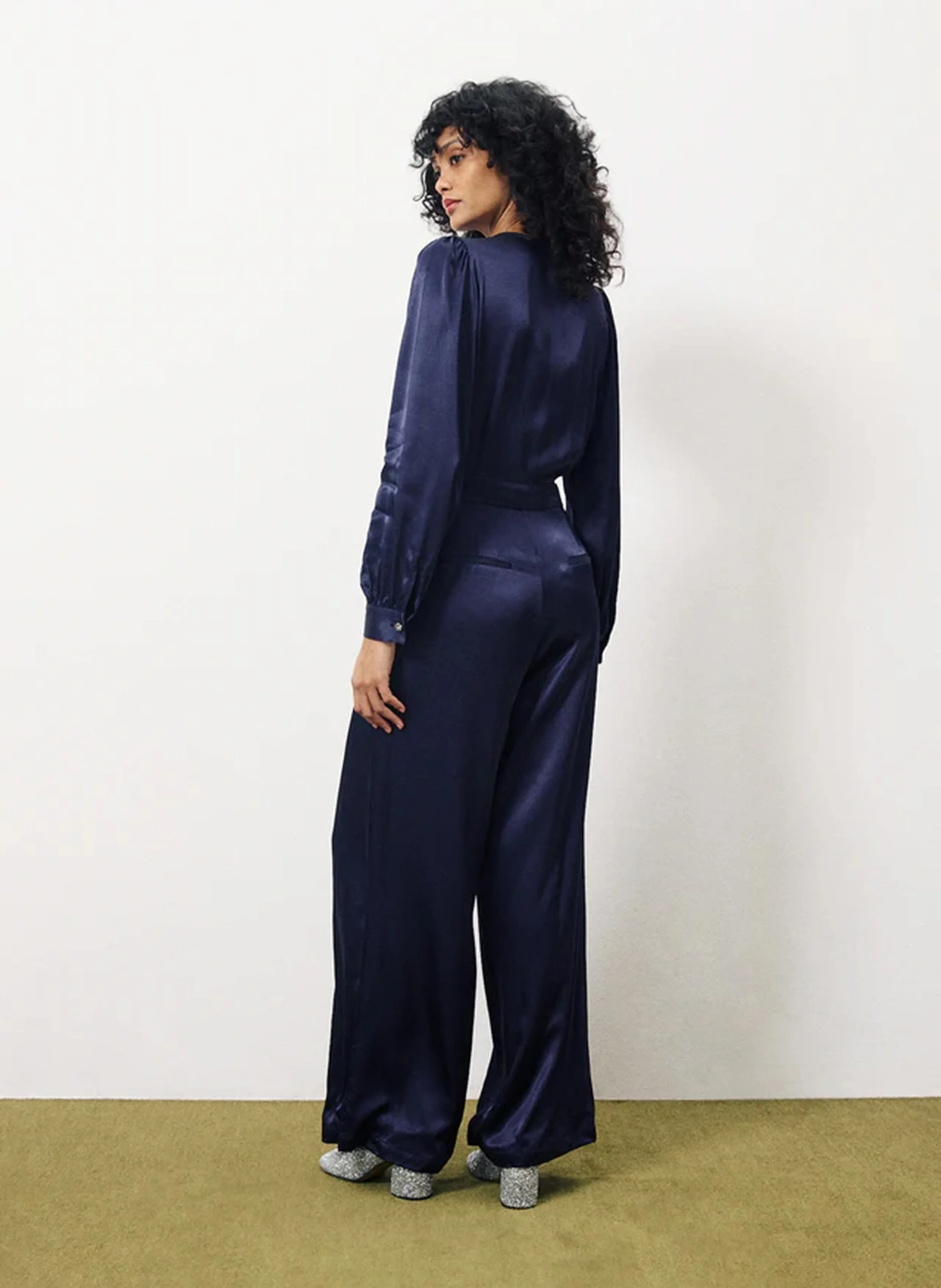RACHELLE - Combi-pantalon tissu satiné| Bleu