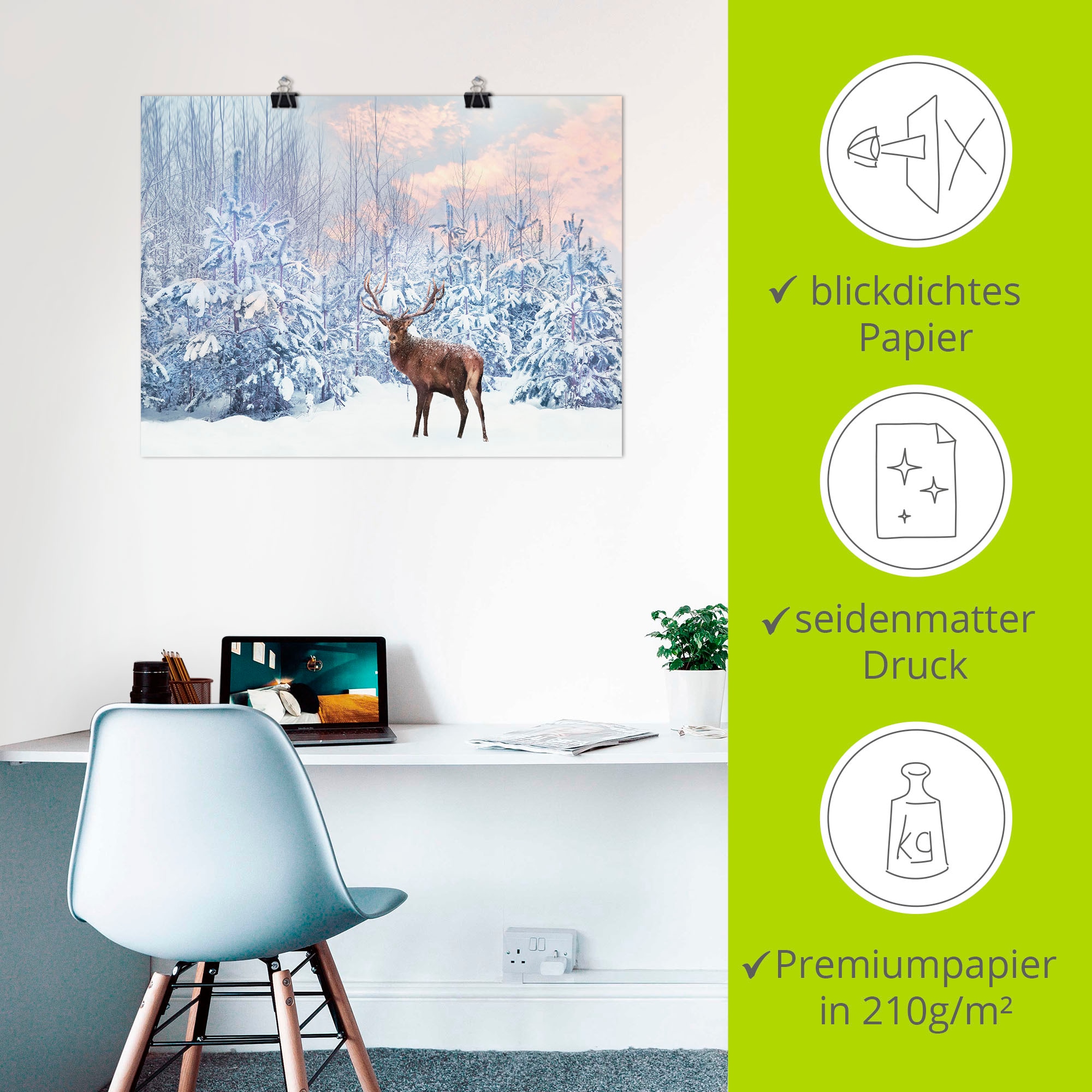 Artland Wandbild »Hirsch im Winterwald« Hirschbilder 1 Stk. tlg. als Leinwandbild, Poster in verschied. Grössen